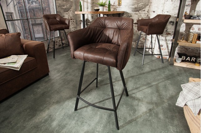 Chaise de bar LOFT accoudoirs microfibre brun ancien