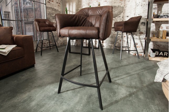 Chaise de bar LOFT accoudoirs microfibre brun ancien