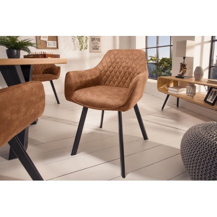 Chaise PALERMO accoudoirs microfibre brun clair - Lot de 2