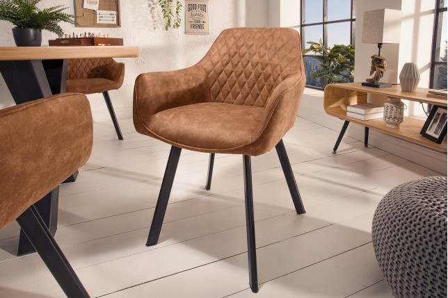 Chaise PALERMO accoudoirs microfibre brun clair - Lot de 2