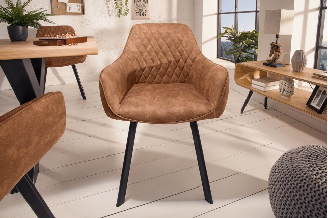 Chaise PALERMO accoudoirs microfibre brun clair - Lot de 2