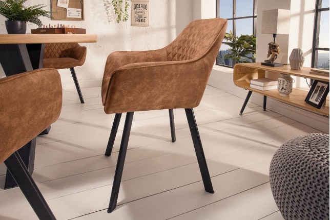 Chaise PALERMO accoudoirs microfibre brun clair - Lot de 2