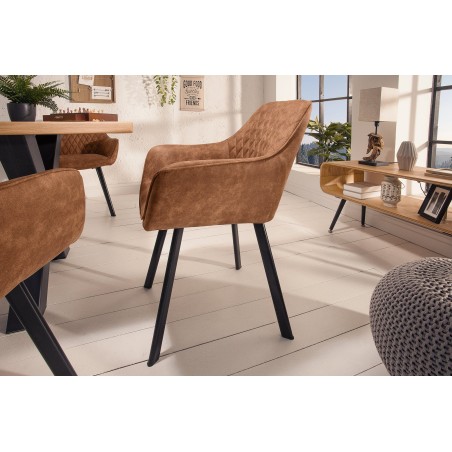Chaise PALERMO accoudoirs microfibre brun clair - Lot de 2