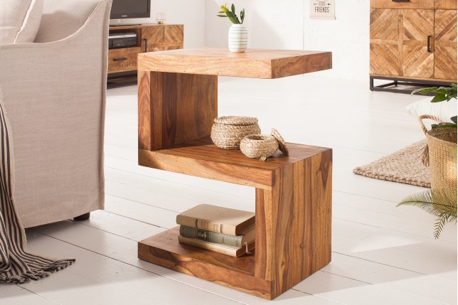 Table d'appoint étagère sheesham massif 60 cm