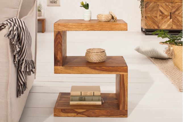 Table d'appoint étagère sheesham massif 60 cm