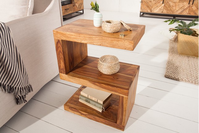 Table d'appoint étagère sheesham massif 60 cm