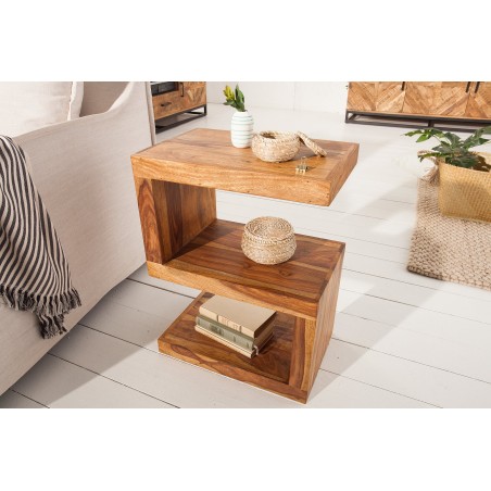 Table d'appoint étagère sheesham massif 60 cm