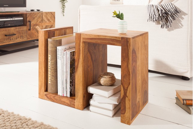 Table d'appoint étagère sheesham massif 60 cm
