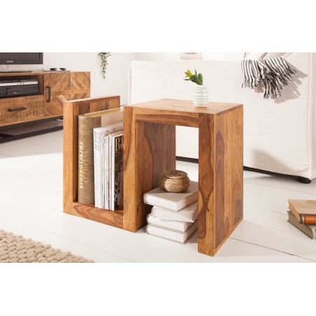 Table d'appoint étagère sheesham massif 60 cm