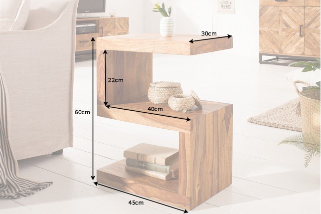 Table d'appoint étagère sheesham massif 60 cm