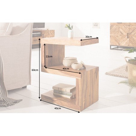 Table d'appoint étagère sheesham massif 60 cm