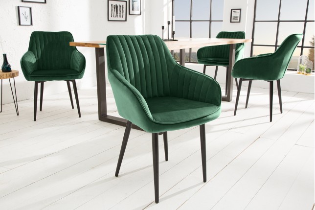 Chaise TURIN velours vert émeraude avec accoudoirs (lot 2)