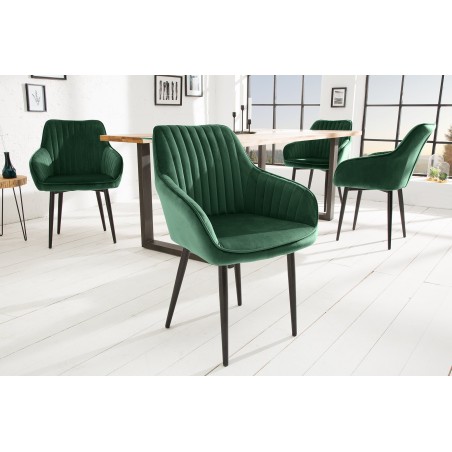 Chaise TURIN velours vert émeraude avec accoudoirs (lot 2)