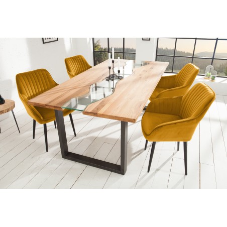 Chaise TURIN velours jaune moutarde avec accoudoirs - Lot de 2