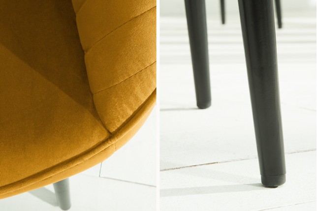 Chaise TURIN velours jaune moutarde avec accoudoirs - Lot de 2