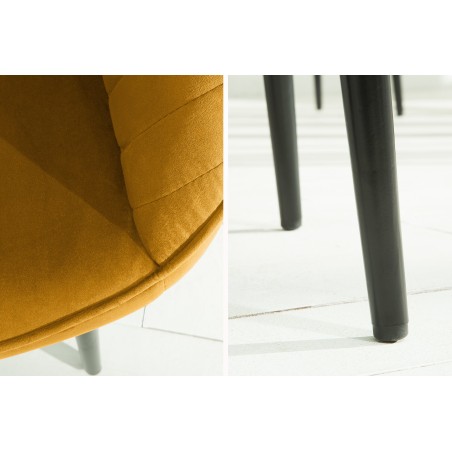 Chaise TURIN velours jaune moutarde avec accoudoirs - Lot de 2