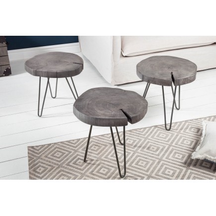 Table d'appoint Goa 43cm Acacia Massif Gris et Métal