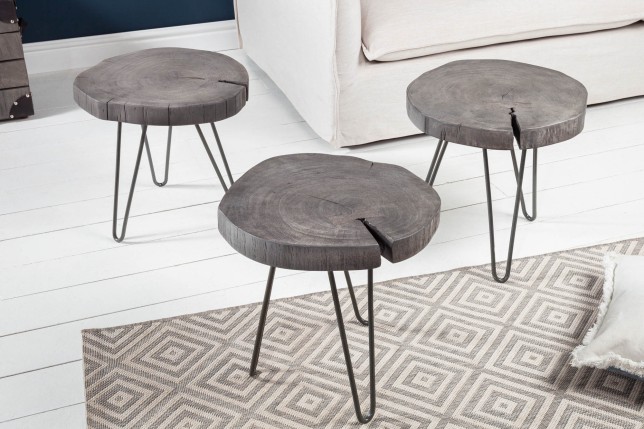 Table d'appoint Goa 43cm Acacia Massif Gris et Métal