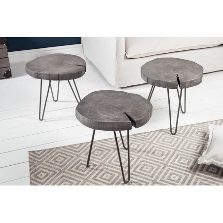 Table d'appoint Goa 43cm Acacia Massif Gris et Métal