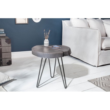 Table d'appoint Goa 43cm Acacia Massif Gris et Métal 2