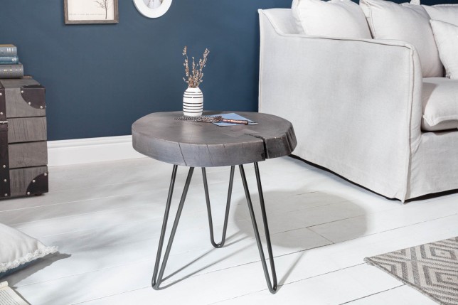 Table d'appoint Goa 43cm Acacia Massif Gris et Métal