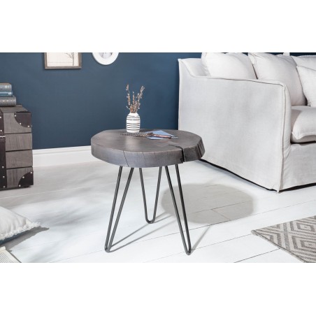 Table d'appoint Goa 43cm Acacia Massif Gris et Métal