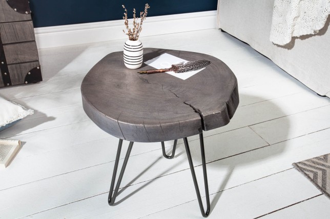 Table d'appoint Goa 43cm Acacia Massif Gris et Métal