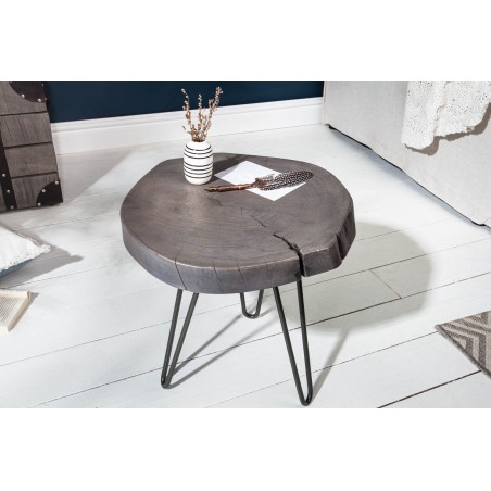 Table d'appoint Goa 43cm Acacia Massif Gris et Métal