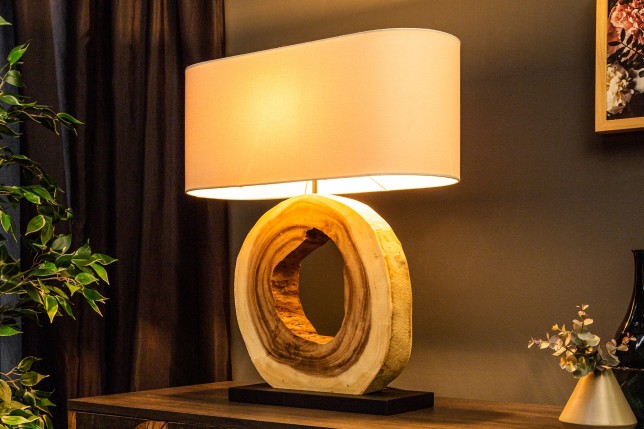 Lampe de table ORGANIC ARTWORK bois massif et lin beige
