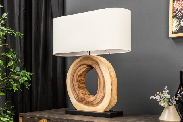 Lampe de table ORGANIC ARTWORK bois massif et lin beige