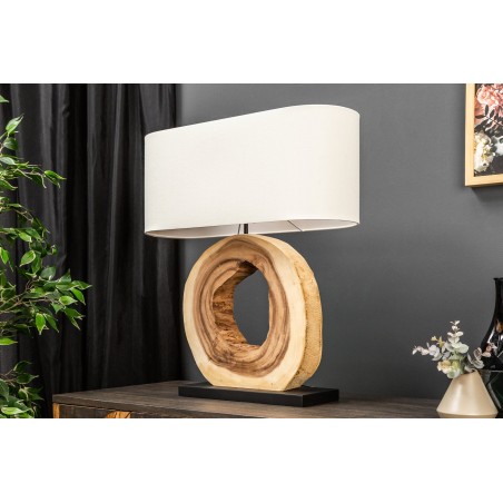 Lampe de table ORGANIC ARTWORK bois massif et lin beige