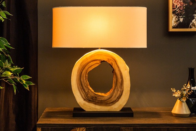 Lampe de table ORGANIC ARTWORK bois massif et lin beige
