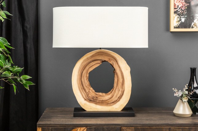 Lampe de table ORGANIC ARTWORK bois massif et lin beige