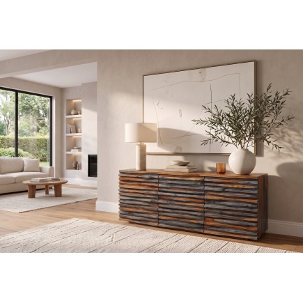 Buffet RELIEF 160cm Sheesham Massif Finition Fumée Grise