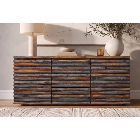 Buffet RELIEF 160cm Sheesham Massif Finition Fumée Grise