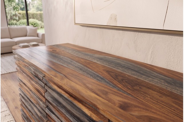 Buffet RELIEF 160cm Sheesham Massif Finition Fumée Grise