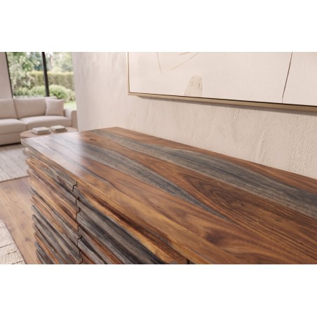 Buffet RELIEF 160cm Sheesham Massif Finition Fumée Grise