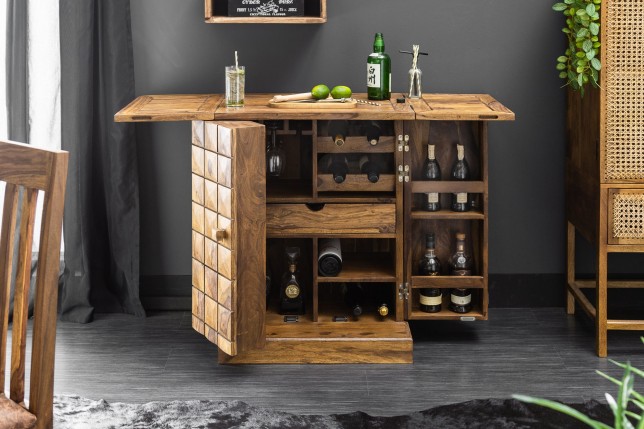 Bar cabinet MOSAICO 130cm sheesham massif naturel