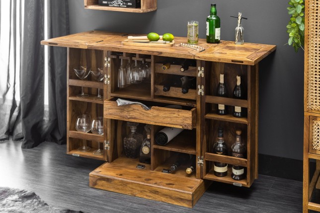 Bar cabinet MOSAICO 130cm sheesham massif naturel