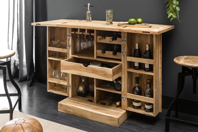 Bar Cabinet MOSAICO 130cm Acacia Massif Naturel