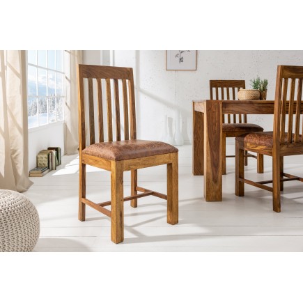 Chaise MAKASSAR sheesham et microfibre - Lot de 2