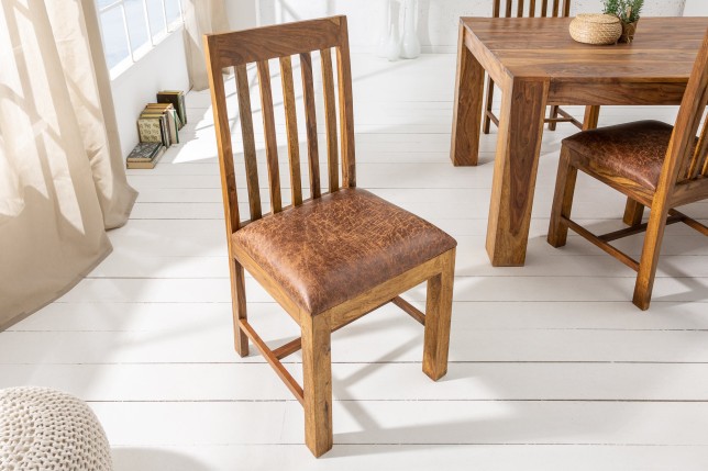 Chaise MAKASSAR sheesham et microfibre - Lot de 2