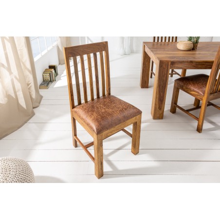 Chaise MAKASSAR sheesham et microfibre - Lot de 2