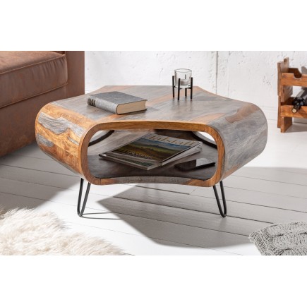 Table basse ORGANIC LIVING 80cm sheesham massif gris