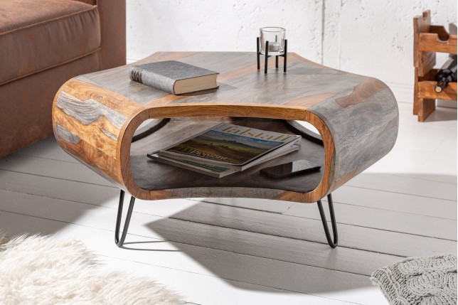 Table basse ORGANIC LIVING 80cm sheesham massif gris