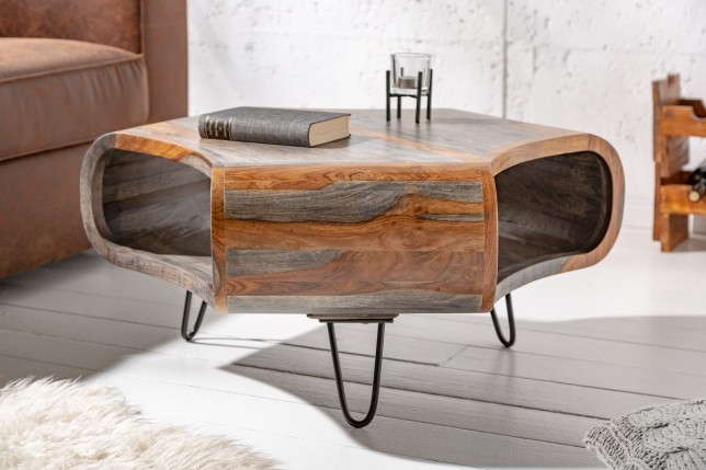 Table basse ORGANIC LIVING 80cm sheesham massif gris