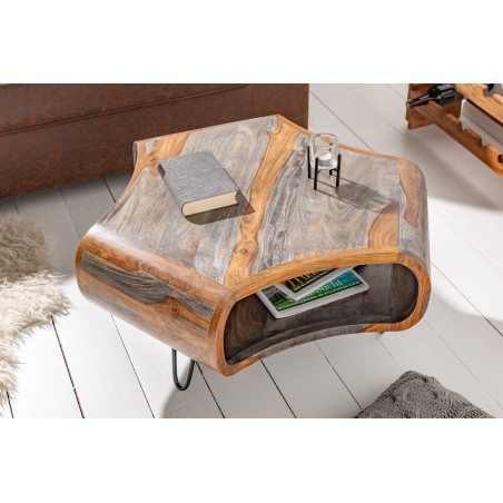Table basse ORGANIC LIVING 80cm sheesham massif gris