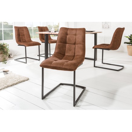 Chaise cantilever MIAMI microfibre brune - Lot de 2