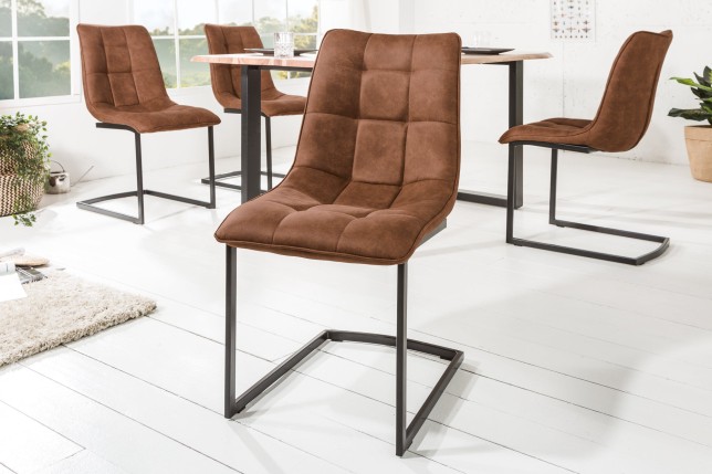 Chaise cantilever MIAMI microfibre brune - Lot de 2