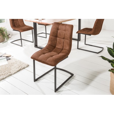 Chaise cantilever MIAMI microfibre brune - Lot de 2